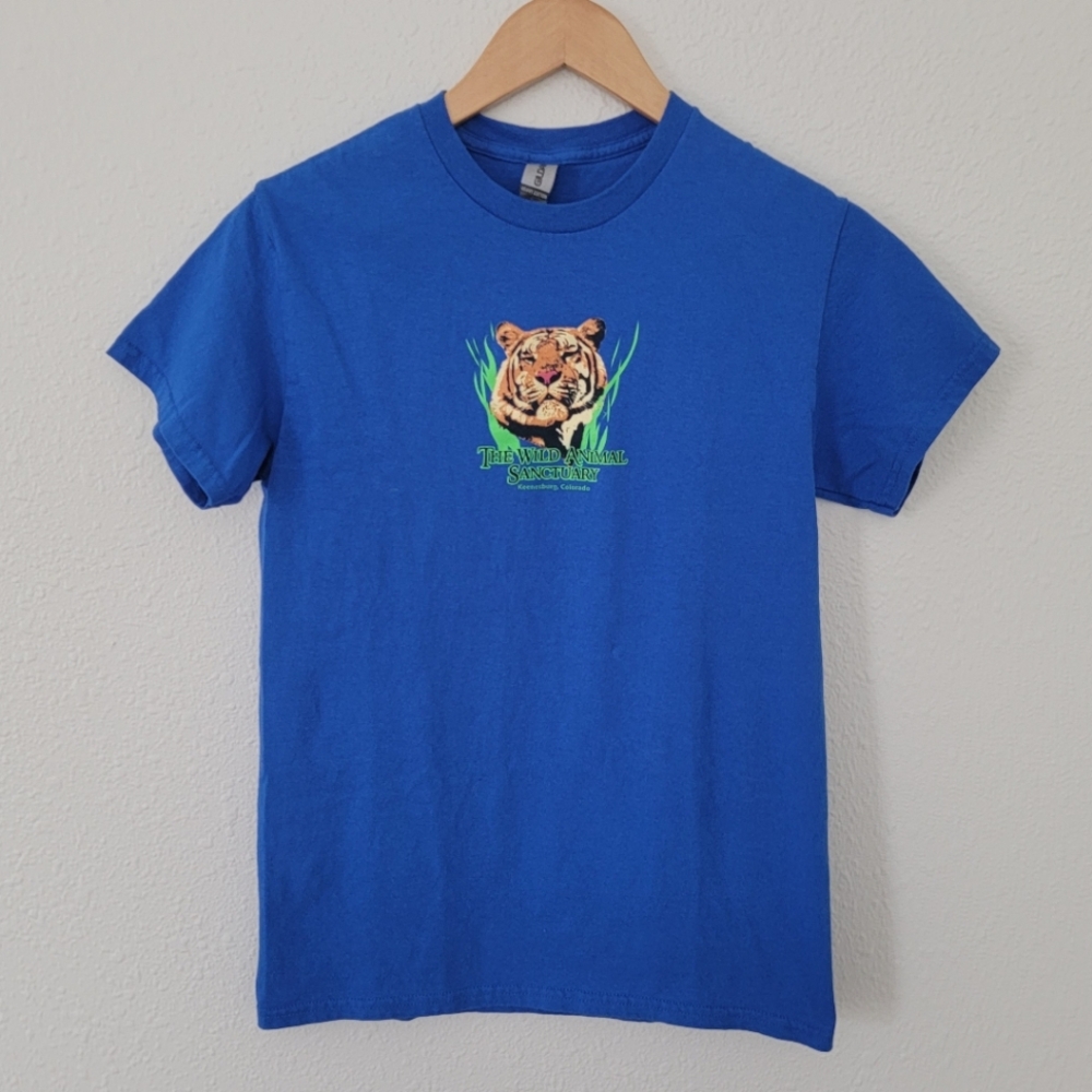 The Wild Animal Sanctuary | Tiger Graphic T-Shirt Blue Green Orange Crewneck Tee